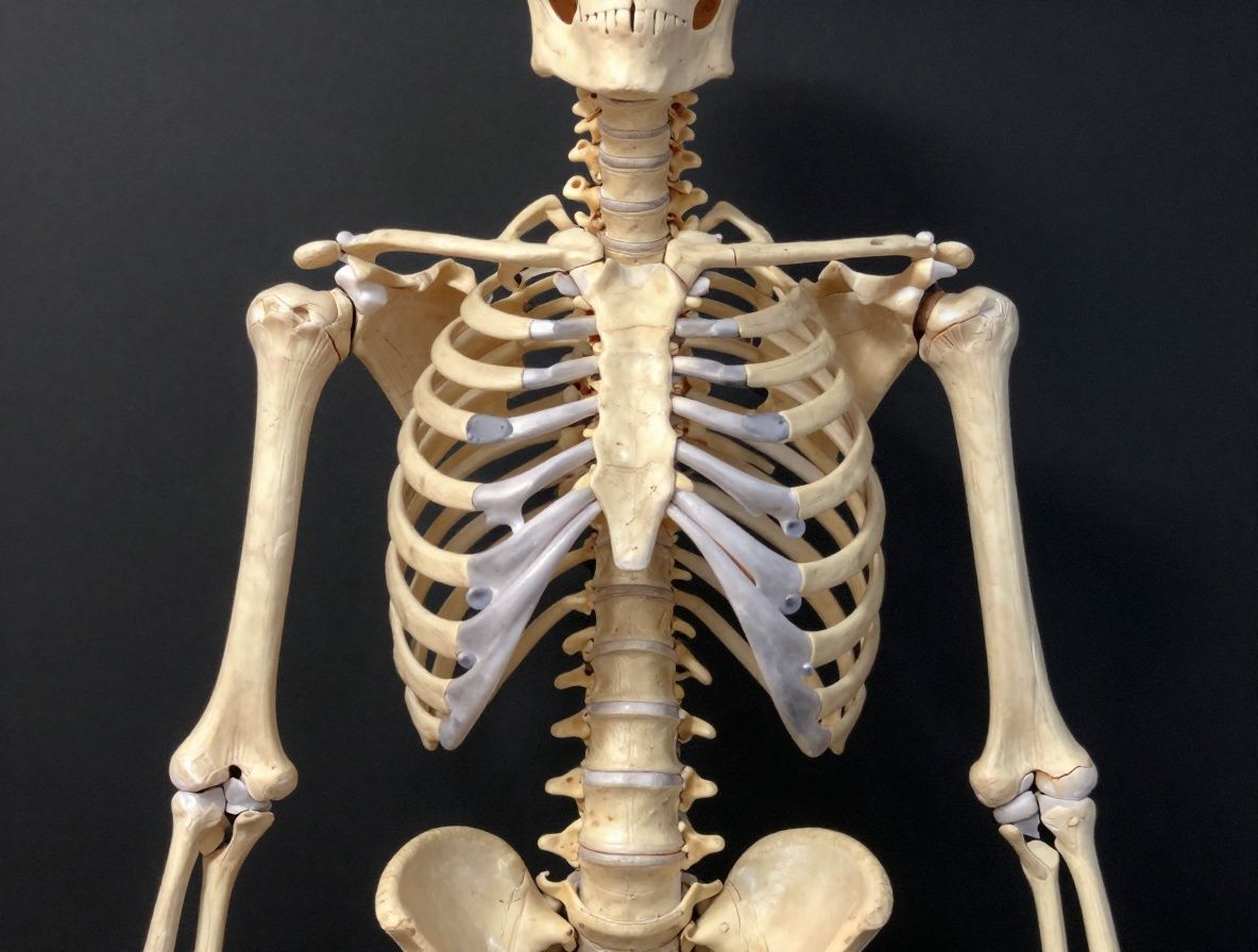 Close-up anatomical diagram illustration showing the skeletal structure of the human spine in neutral alignment against a dark background